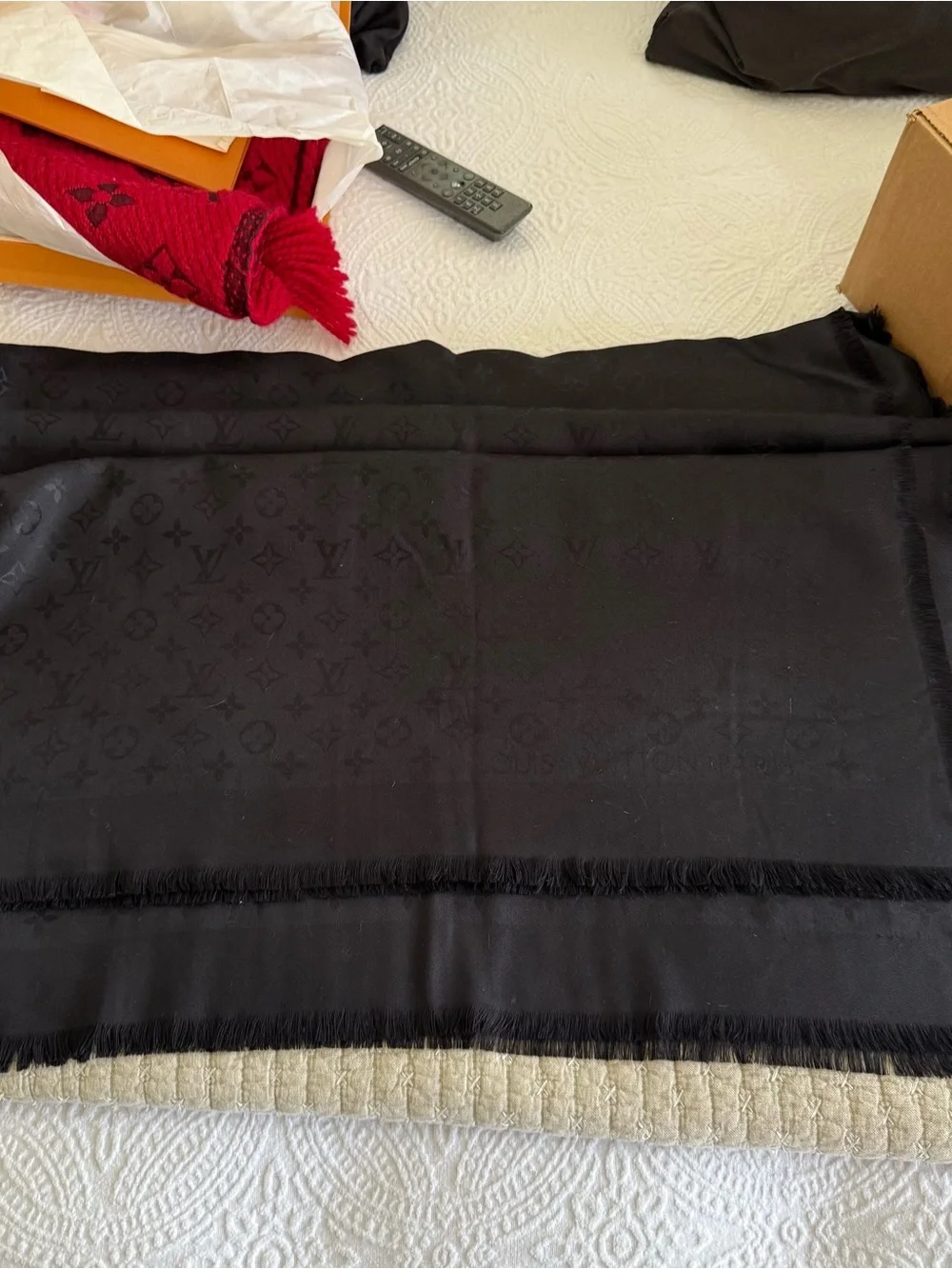 Louis Vuitton Monogram Shawl Scarf Wrap Black